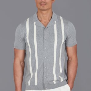 Mens Ultra Fine Cotton Cuban Collar Striped Shirt