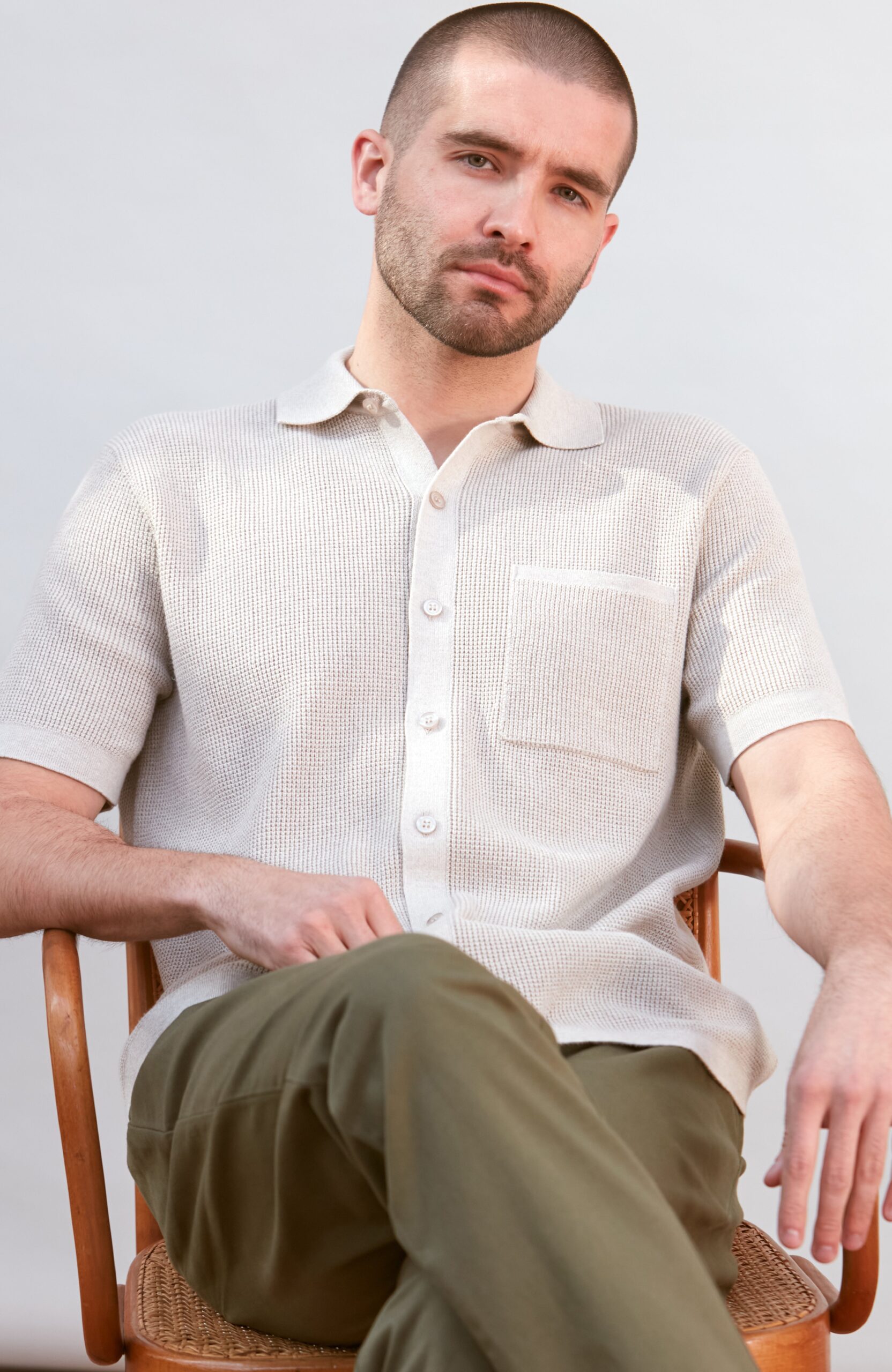 Mens Lightweight Cotton Waffle Knit Shirt