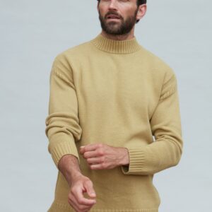 Mens Midweight Organic Cotton Linen Mock Neck Gansey Jumper